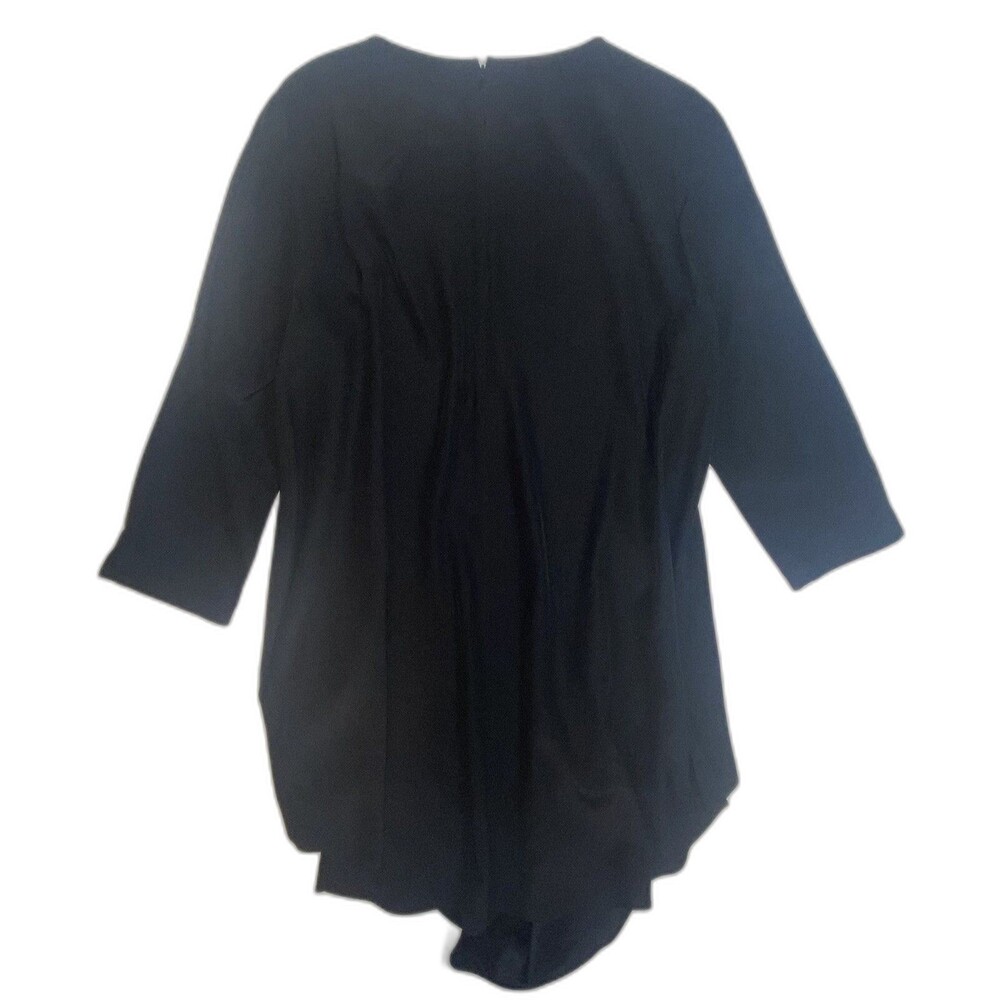 Lafayette 148 NY Women's M Black Silk Shift Mini Dress Draped Asymmetrical 3/4